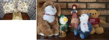 Decorative Pillows And Assorted Plush Teddy Bears, Duck And Dog.