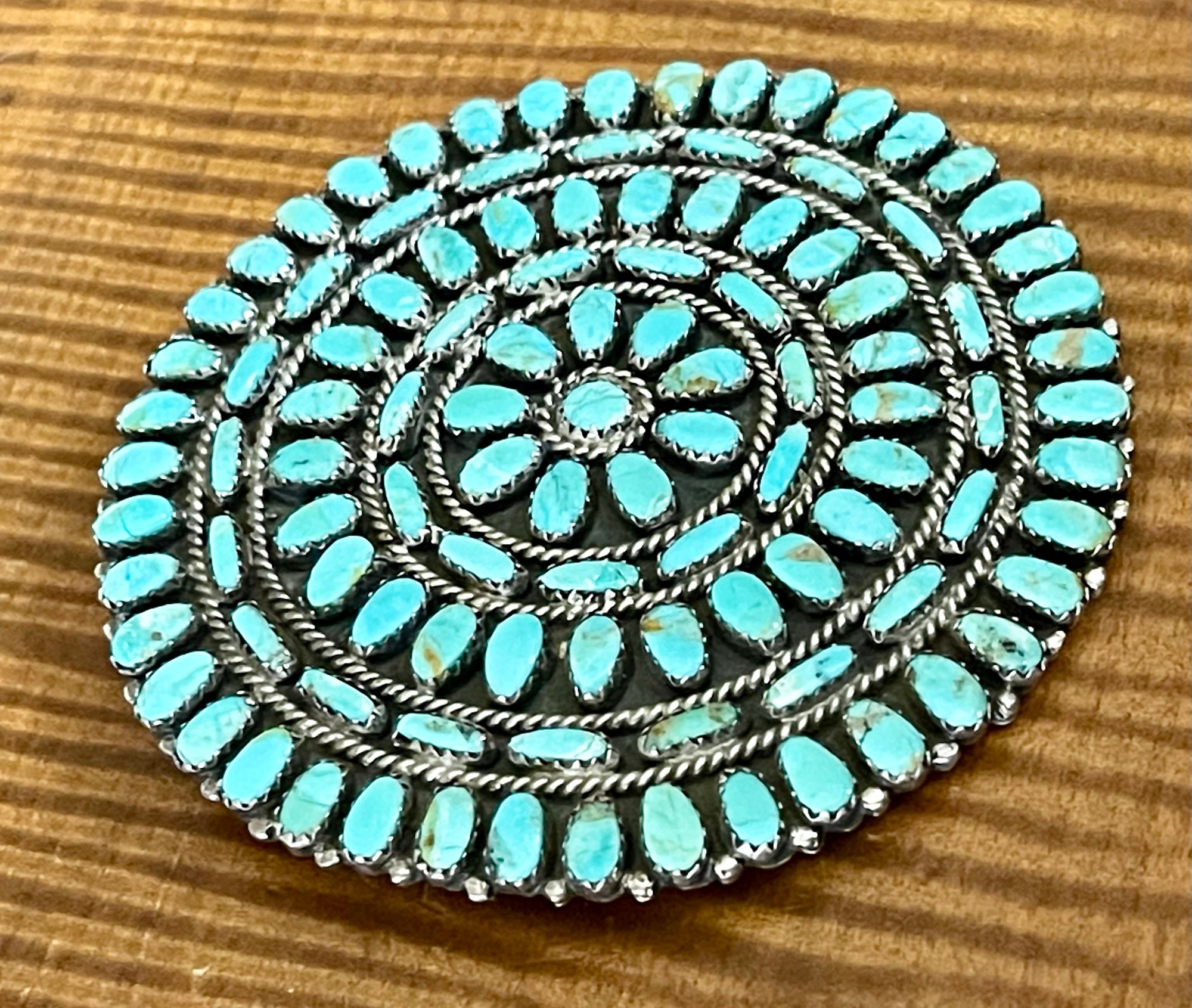 Larry Moses Begay Navajo Large 3 Inch Turquoise Round Pin Pendant