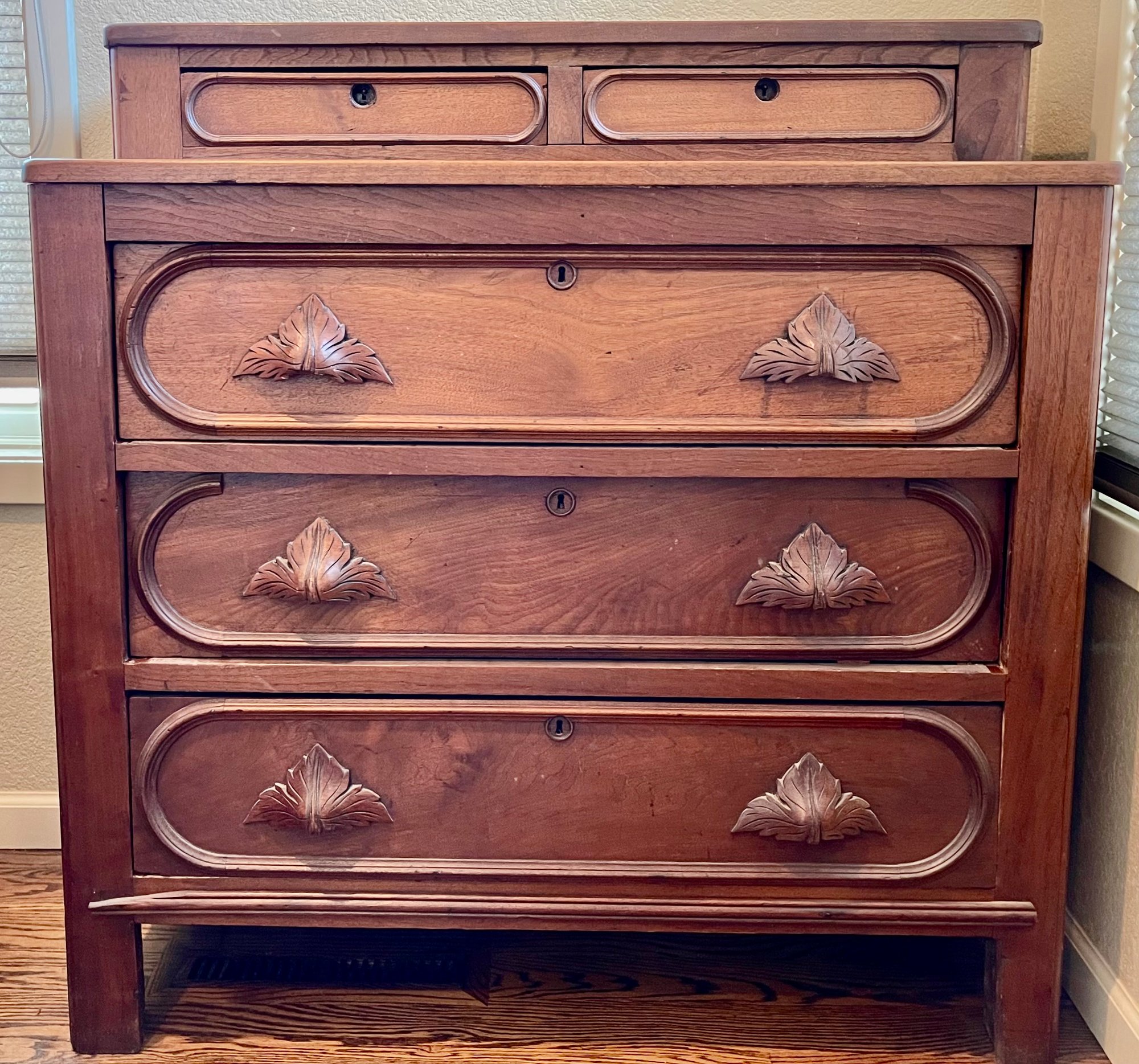 white christmas dresses Antique American Burl Walnut Lock Side Eastlake Highboy Chest of Drawe –  BLOOMSBURY FINE ART & ANTIQUES main image 1