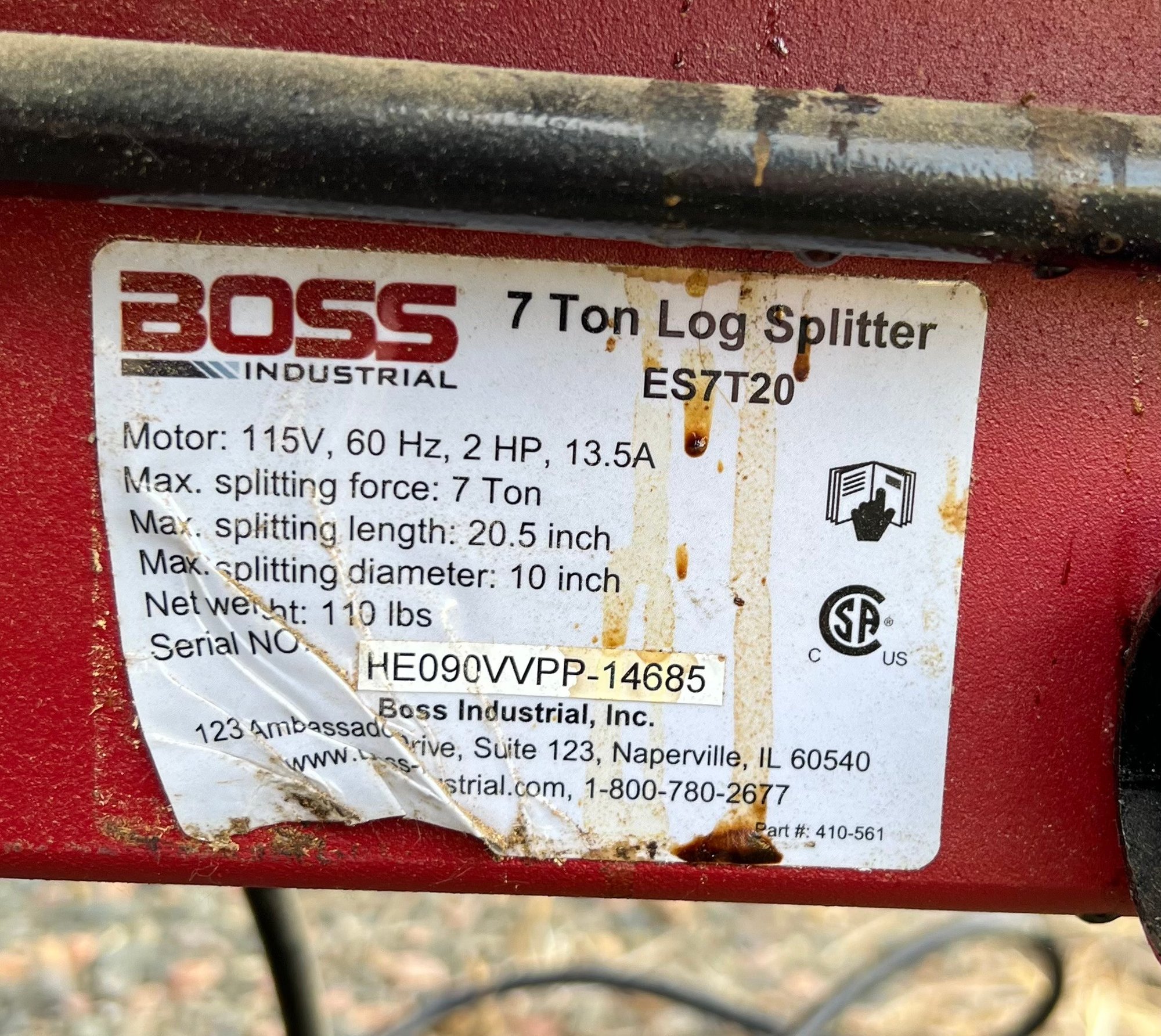 Boss Industrial 7 Ton Log Splitter Model ES7T20 #53984 | Auctionninja.com