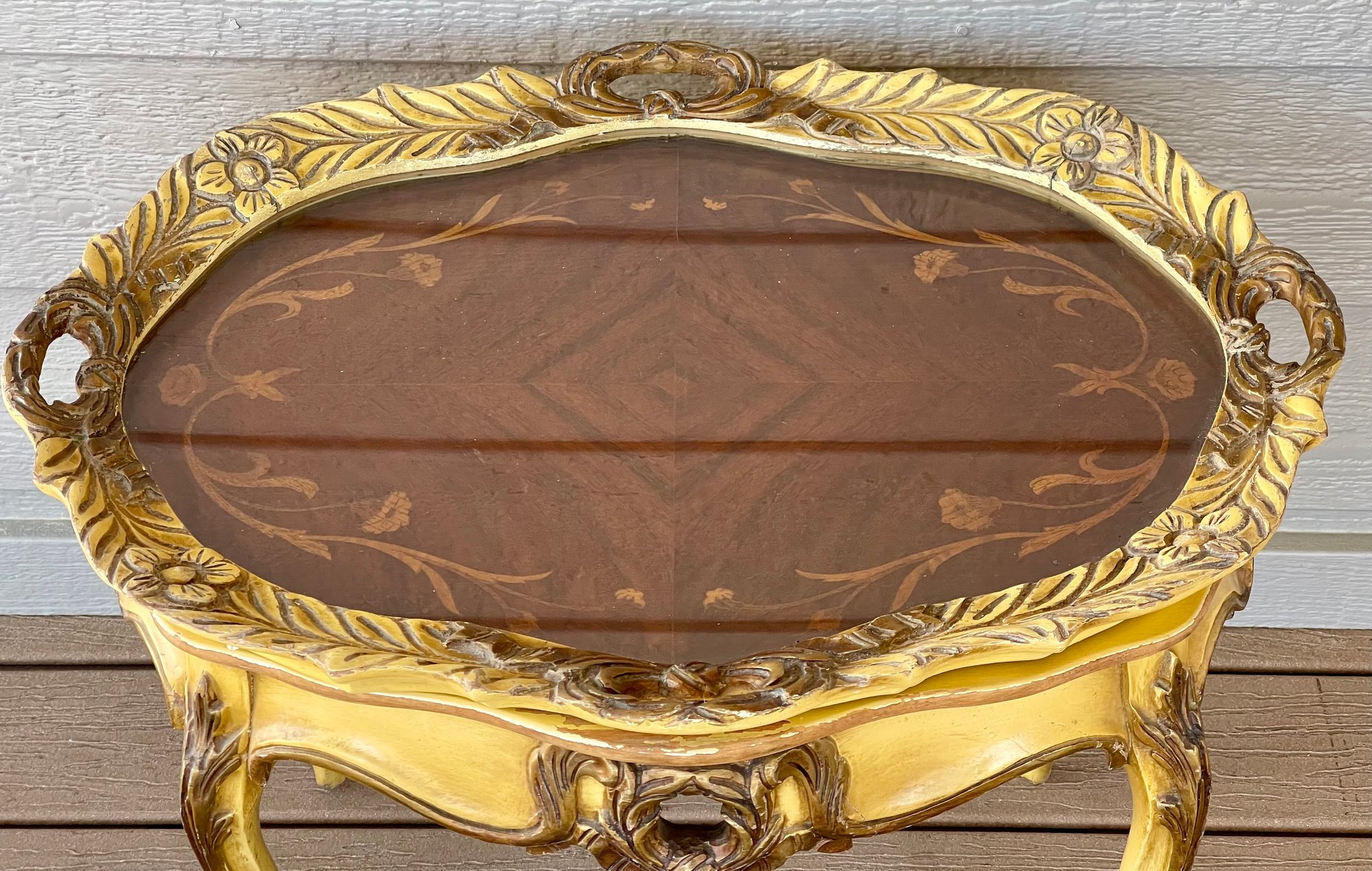 19th Century Rococo French Style Tray Table With Glass Top And Wood ...