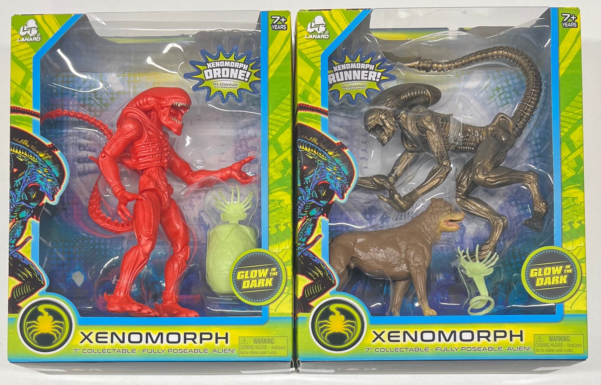 (2) Lannard Toy Limited 2022 Xenomorph Drone & Runner Glow In The Dark ...