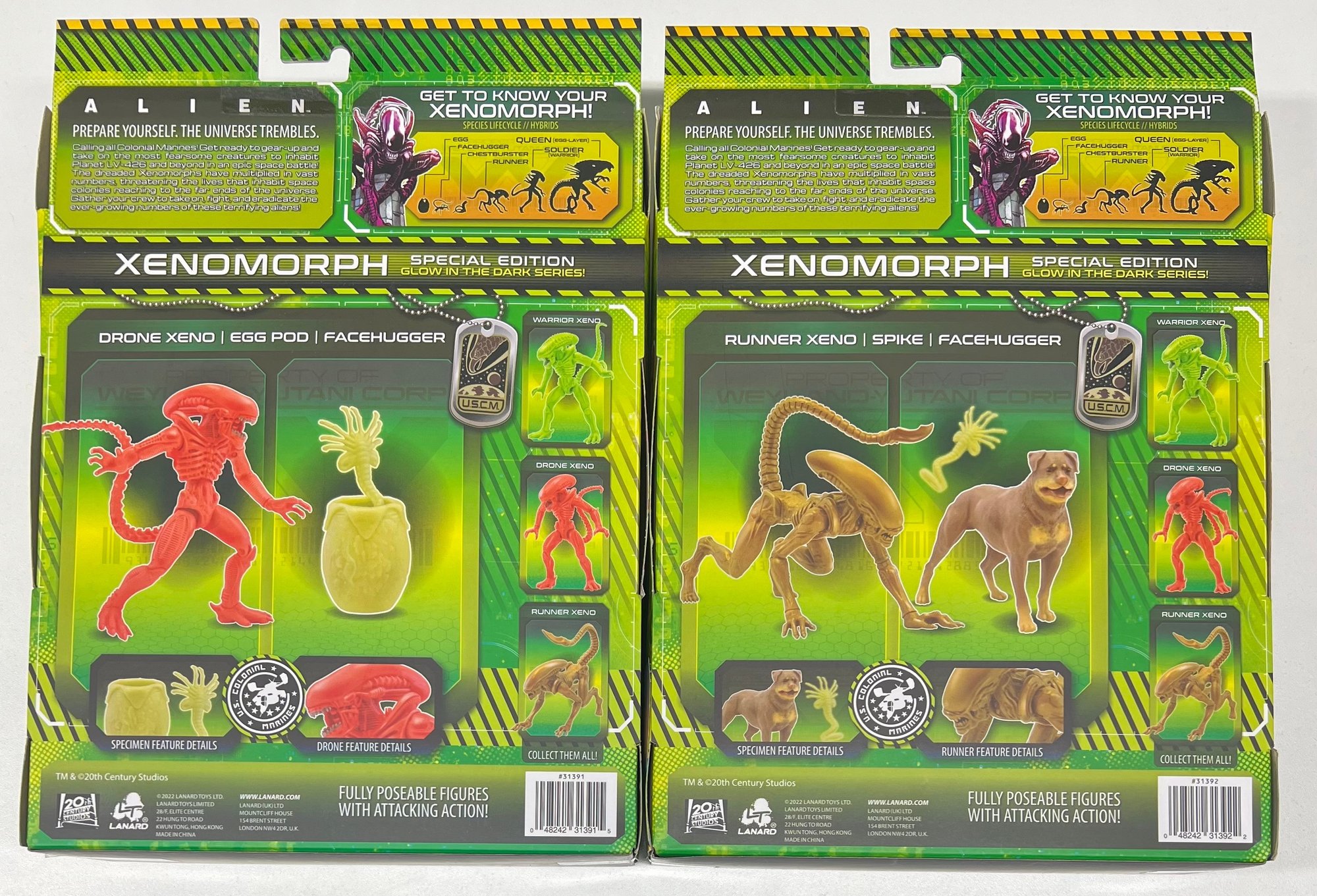 (2) Lannard Toy Limited 2022 Xenomorph Drone & Runner Glow In The Dark ...