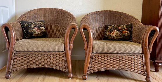 Pair Of Pier Goose Arm Wicker Chairs With Cushions #30694