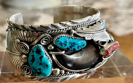 Vintage Navajo M Thomas Jr. Sterling Silver Cuff Bracelet  display picture 1