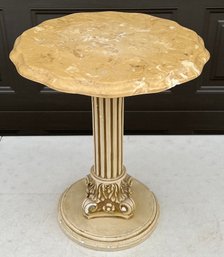 Vintage Decorative Marble Top Plant Stand With Plaster Base (as Is)