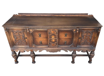 Vintage Jacobean Style Solid Wood Sideboard Buffet With Dove Tail Drawers