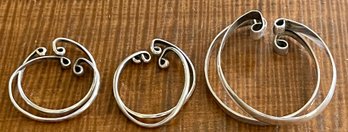 32.6 Grams (3) Pairs Of Sterling Silver Handmade Cuff Earrings - Total