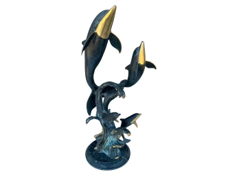 San Pacific International 31' Solid Brass Dolphin Sculpture With Marble Base