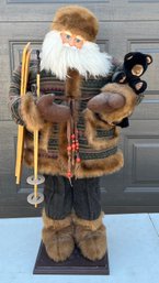 Rustic 36' Mountaineer Santa Figurine With Wood Base And Skis