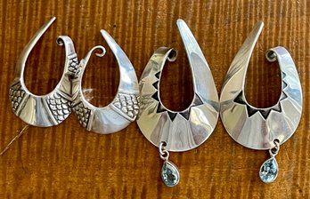 36.9 Grams (2) Pairs Of Handmade Sterling Silver Cuff Earrings With Faceted Topaz Stones