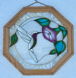 18.5' Stained Glass Hummingbird With Wood Frame And Chain