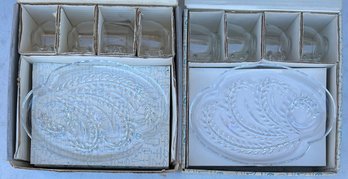 (2) Vintage Federal Glass Co. Hospitality And Homestead Glass Snack Sets In Boxes