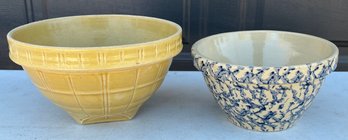 Vintage McCoy 9.5' Yellowware Mixing Bowl And A Robinson 8' Spongeware
