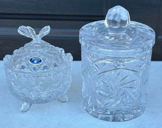 (2) 24 Percent Leaded Crystal Lidded Dishes - Bohemia Czech Republic Butterfly, Poland Starburst