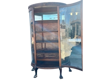 Antique Rockford Furniture Curved Glass Front Curio Cabinet With Foot Shelves And Claw Foot Legs