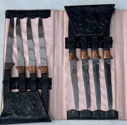 Set Of 8 Vintage Wilshire LTD Steak Knives Stainless And Copper With Case