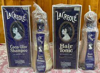 Antique Art Deco La Creole Coco Oliv Shampoo & Hair Tonic Botyles Snd Boxes