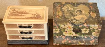 Victorian Cardboard Jewelry Box And A Asian Style Bakelite Jewelry Box