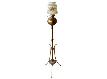 Gorgeous Victorian Brass Eagle And Claw Foot Organ Oil Lamp With Glass Shade