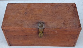 Small Vintage Hand Made Solid Wood Box With Brass Latch And Hinges