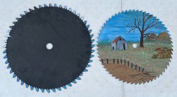 (2) Large Metal Saw Blades - (1) Hand Painted