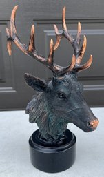 12.5' Resin Bronze Tone Elk Sculpture With Stone Base