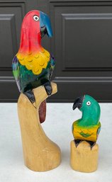 Pair Of Hand Carved And Painted Virgin Island Parrots