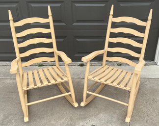 Vintage Pair Of Wooden Ladderback Outdoor Rocking Chairs