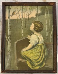 Vintage Spring Song By Simon Glucklick Print In Wood Frame With Glass Front (As Is)