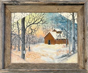 Original Selma Williams Oil On Board Signed Barn Painting In Rustic Wood Frame