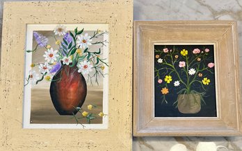 (2) Original Selma Williams Oil On Board Still Life Floral Paintings In Frames