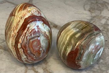 Carved Onyx Egg And Apple With Brass Stem Pakistan