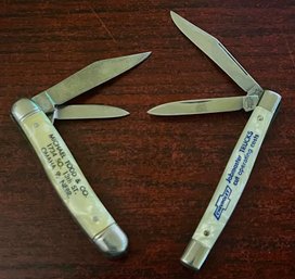 (2) Vintage Imperial Mother Of Pearl Advertising Pocket Knives - Chevrolet & Omaha Nebraska