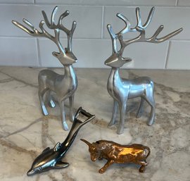 (2) Stainless Metal Deer, Copper Bull, Metal Dolphin Bottle Opener