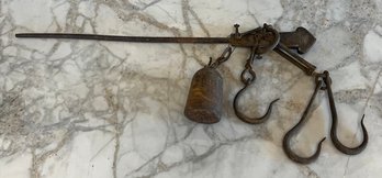 Antique Cast Iron Scale Top With Weight And Hooks