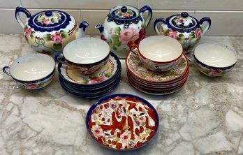 Assorted Hand Painted Japan Vintage Tea Ware - Tea Cups, Cream, Sugar, Saucers, Nipon