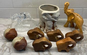 Elephant Lot - Lead Crystal, Wooden Philippines, Pottery Salt And Pepper, And Ceramic