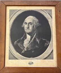 Antique Henri-emile Lafort 1881 Signed Etching Of George Washington In Glass Front Wood Frame