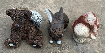 Concrete Yard Art - Bear With Wings, Bunny, And Bear On Log