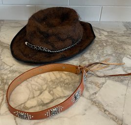 WPA Brown Felt Hat And A Silver Tone Leather Hat Band