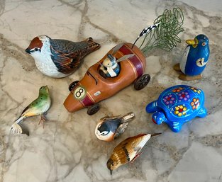 Small Collectible Animals - Talavara Pottery Turtle, Bird Candle, Material Birds