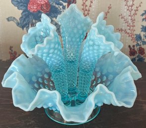 Vintage Fenton Blue Opalescent Hobnail Epergne