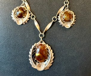 Vintage Sterling Silver & Fire Opal Tear Drop Necklace