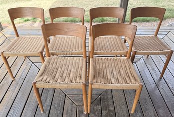 (6) Danish Teak Dining Chair Corded Woven Seats Niels Otto Moller Style MCM