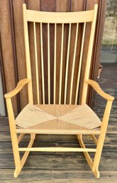 Scandinavian Danish Modern Rocking Chair With Woven Seat Hans Wegner Fredericia  Style
