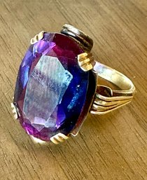 Antique 14k Yellow Gold & Large Purple Sapphire Ring Size 5 - Total Weight  7.6 Grams