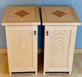 Pair Of Harv Mastalir Hand Made Night Stands With Burled Wood Inlay