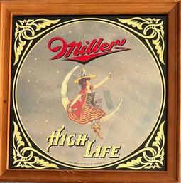 1980 Miller High Life Bar Mirror With Wood Frame
