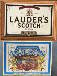 Vintage Lauder's Scotch Bar Mirror With A Molson Canada Plastic Beer Sign (as Is)